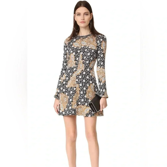 A.L.C. Silk Print Trixie Bell Sleeve Dress. Size 6 - Picture 1 of 10